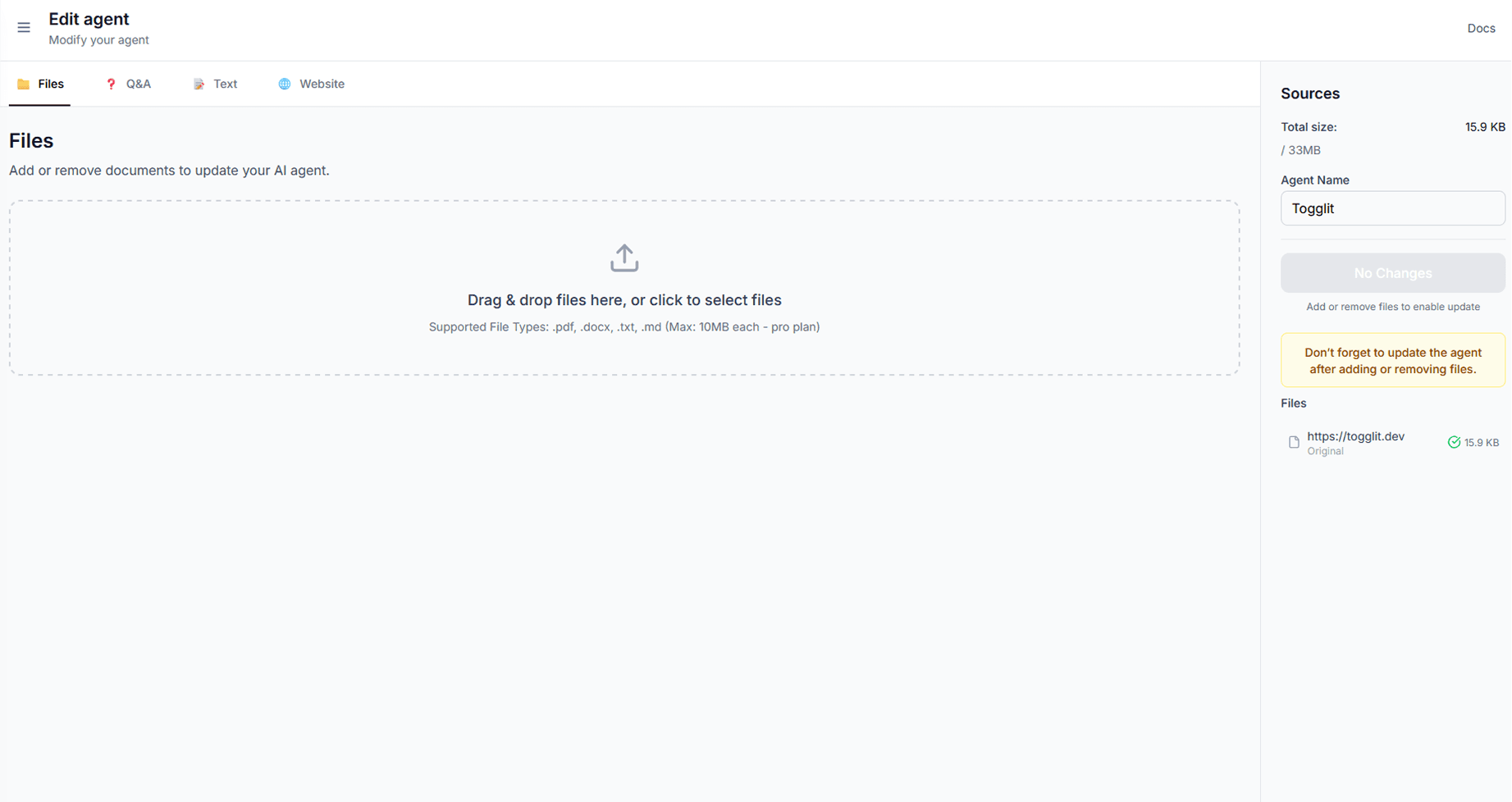 Upload knowledge base to AI agent